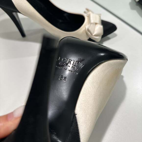 J.Crew Black Cream Two-Tone Stiletto Heel Bow Pointed Toe Pumps 8.5 - Picture 7 of 12